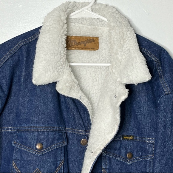 Vintage Wrangler Authentic Cowboy Denim Sherpa Lined Jacket XL M-159 70s 80s - Picture 4 of 11